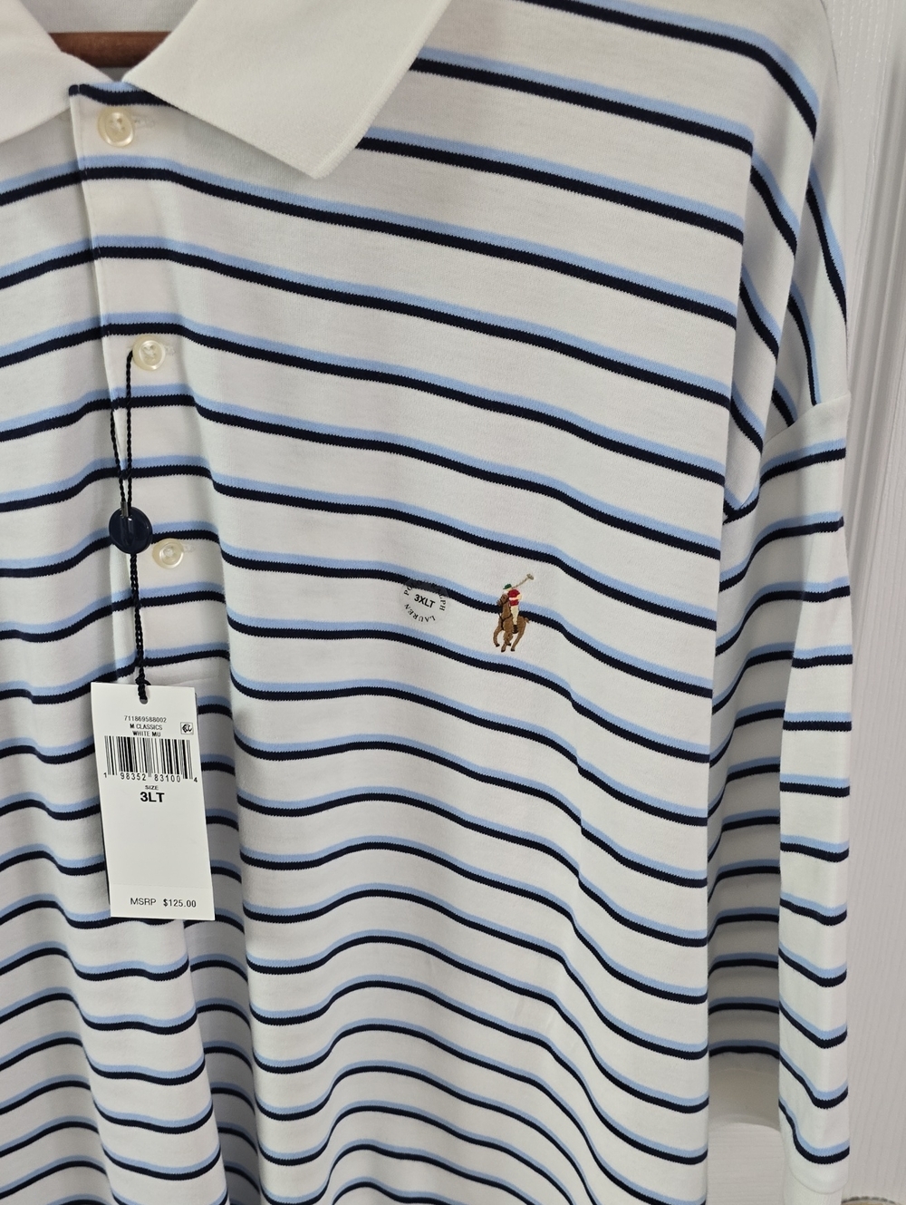 NWT Polo Ralph Lauren Men's Classic Polo Shirt White Blue Stripes Size 3XLT - Picture 6 of 15